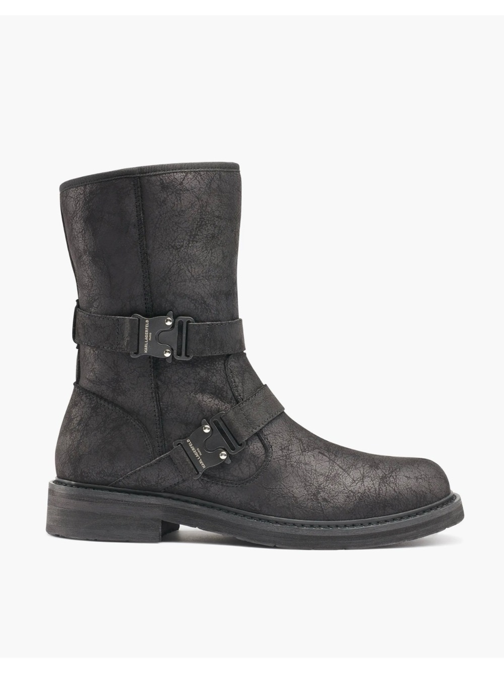 New Karl Lagerfeld Faux Shearling Lined Double Buckle Boot Sz 8.5